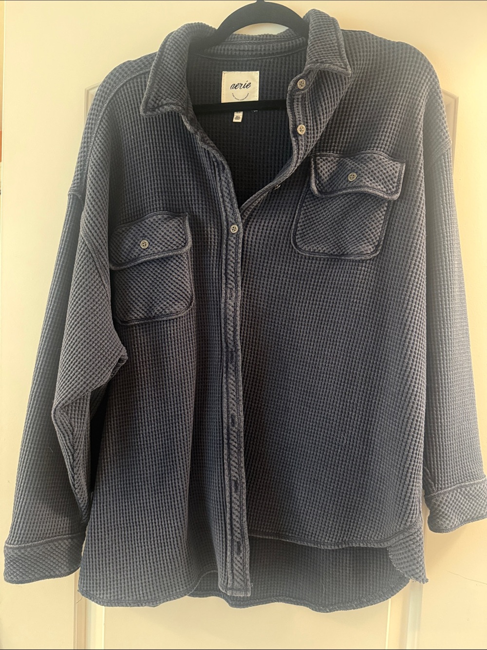 aerie Navy Textured Waffle-Knit Top
